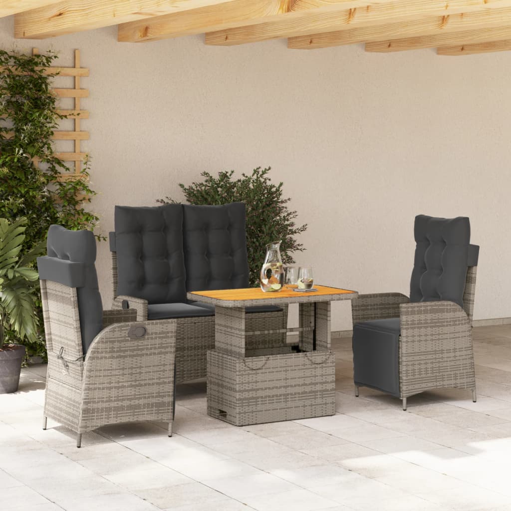 Set Mobilier De Grădină Cu Perne, 2 Piese, Gri, Poliratan