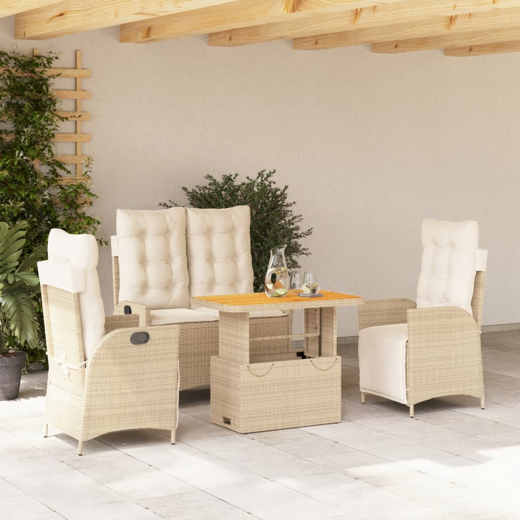 Set Mobilier De Grădină, 2 Piese, Cu Perne, Bej, Poliratan