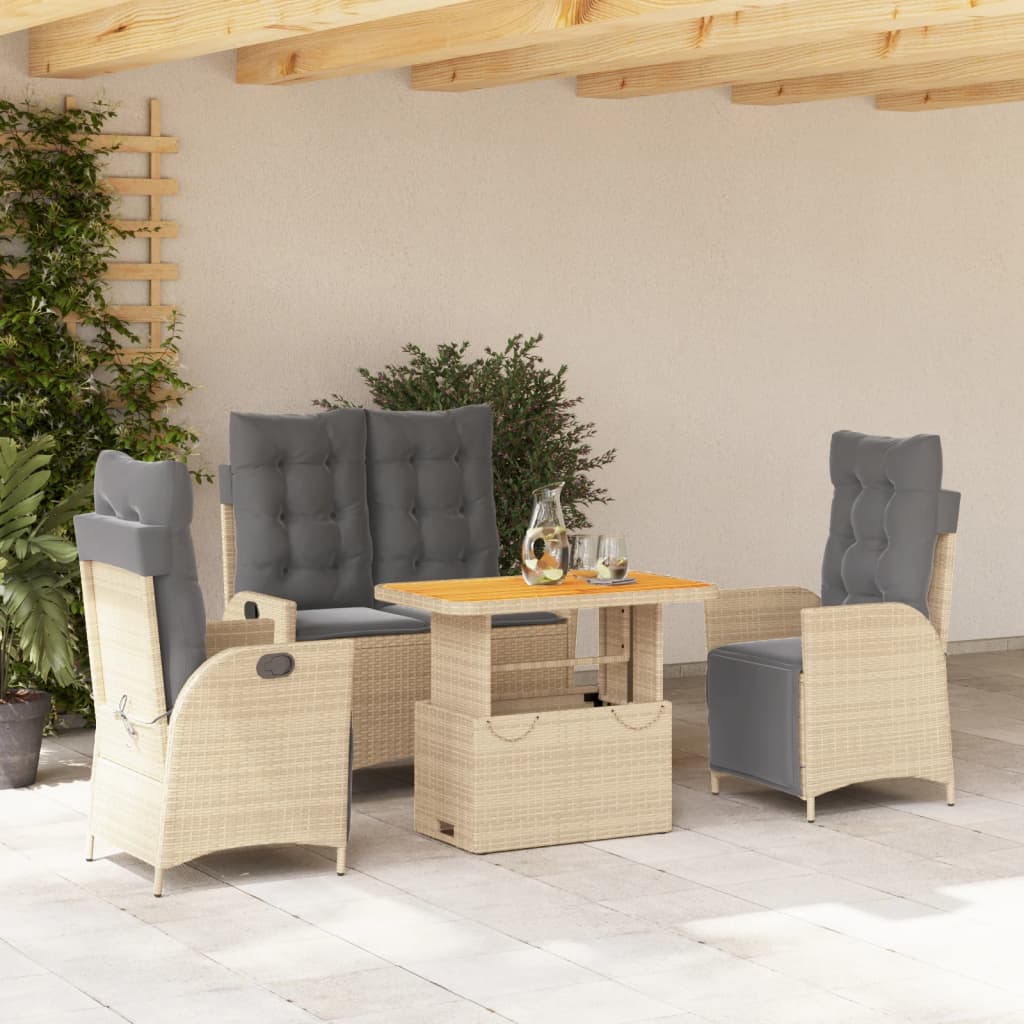 Set Mobilier De Grădină, 2 Piese, Cu Perne, Bej, Poliratan