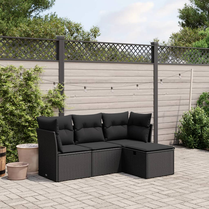 Set Mobilier De Grădină Cu Perne, 4 Piese, Negru, Poliratan