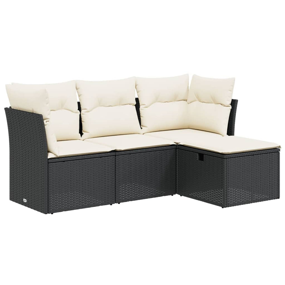 Set Mobilier De Grădină Cu Perne, 4 Piese, Negru, Poliratan