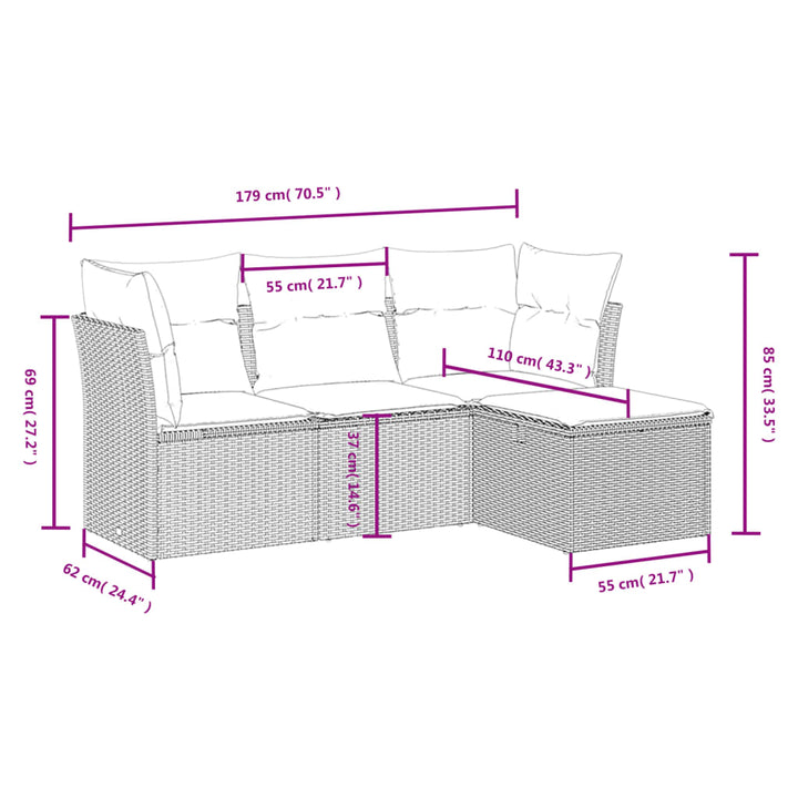 Set Mobilier De Grădină Cu Perne, 4 Piese, Negru, Poliratan