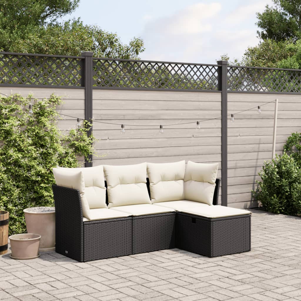 Set Mobilier De Grădină Cu Perne, 4 Piese, Negru, Poliratan