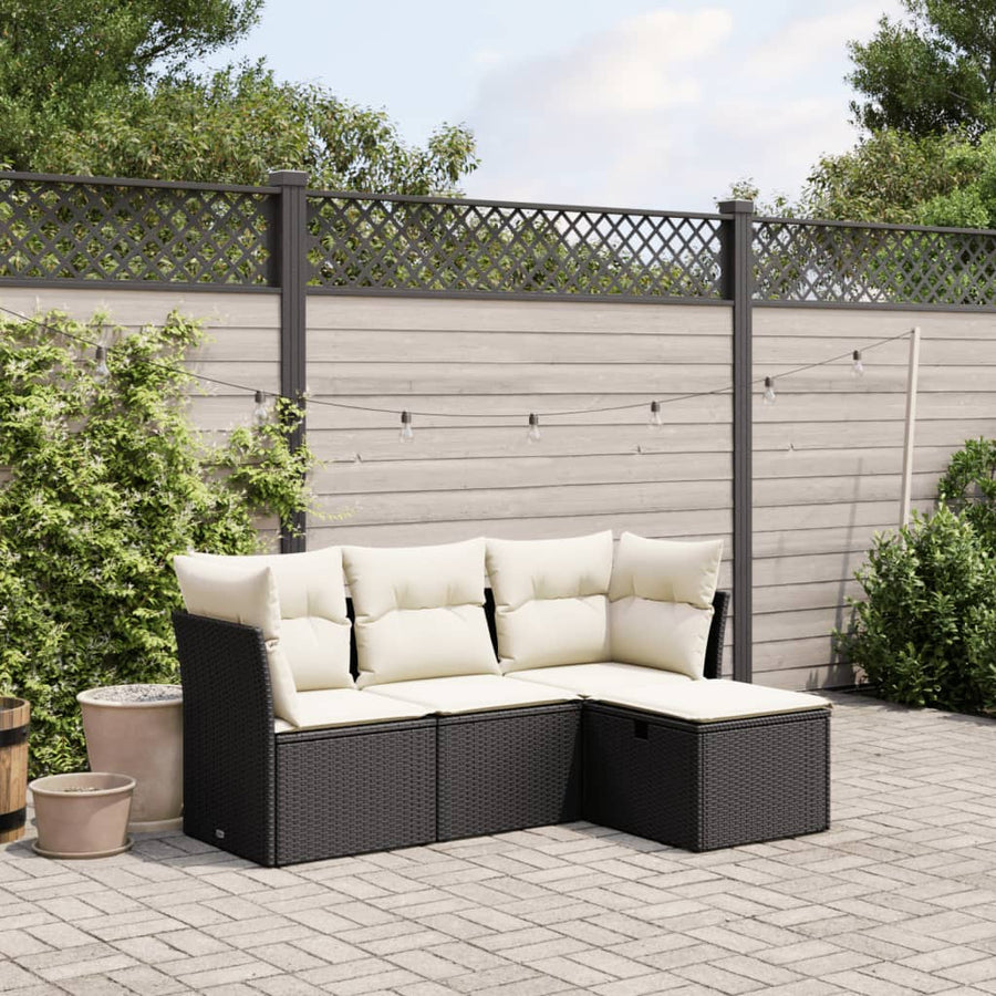 Set Mobilier De Grădină Cu Perne, 4 Piese, Negru, Poliratan