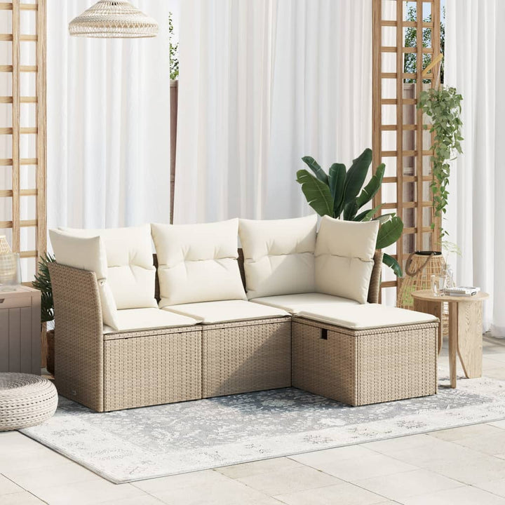Set Mobilier De Grădină Cu Perne, 4 Piese, Negru, Poliratan