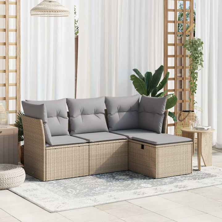 Set Mobilier De Grădină Cu Perne, 4 Piese, Negru, Poliratan