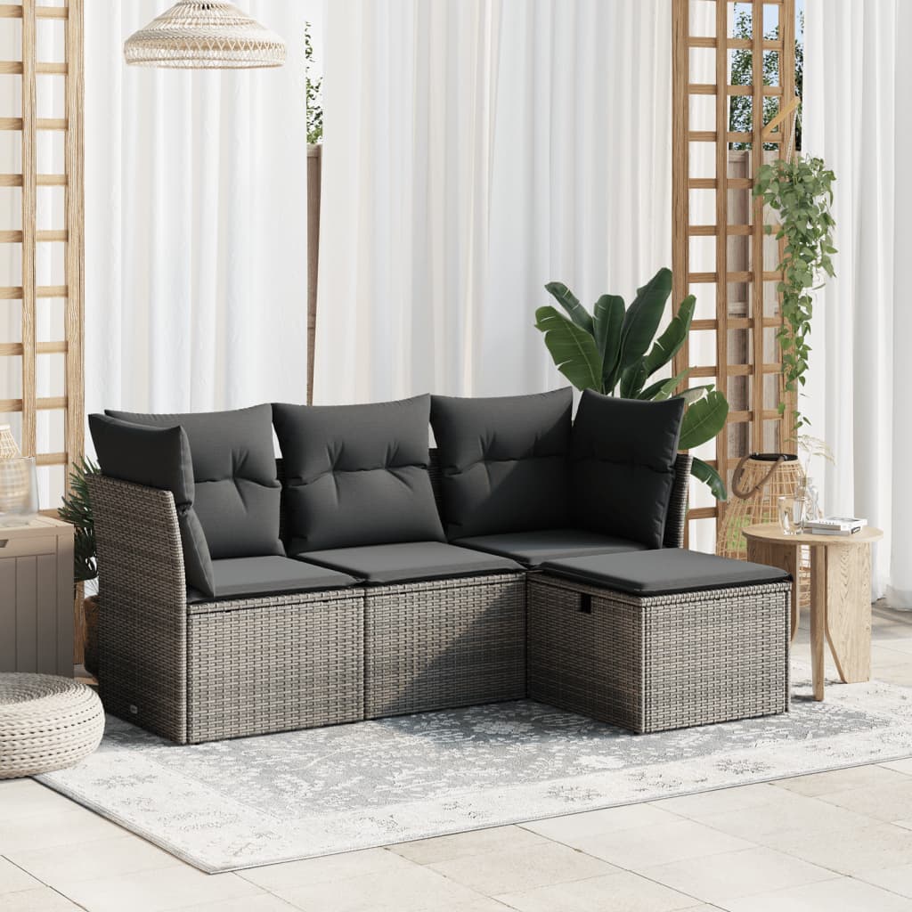 Set Mobilier De Grădină Cu Perne, 4 Piese, Negru, Poliratan