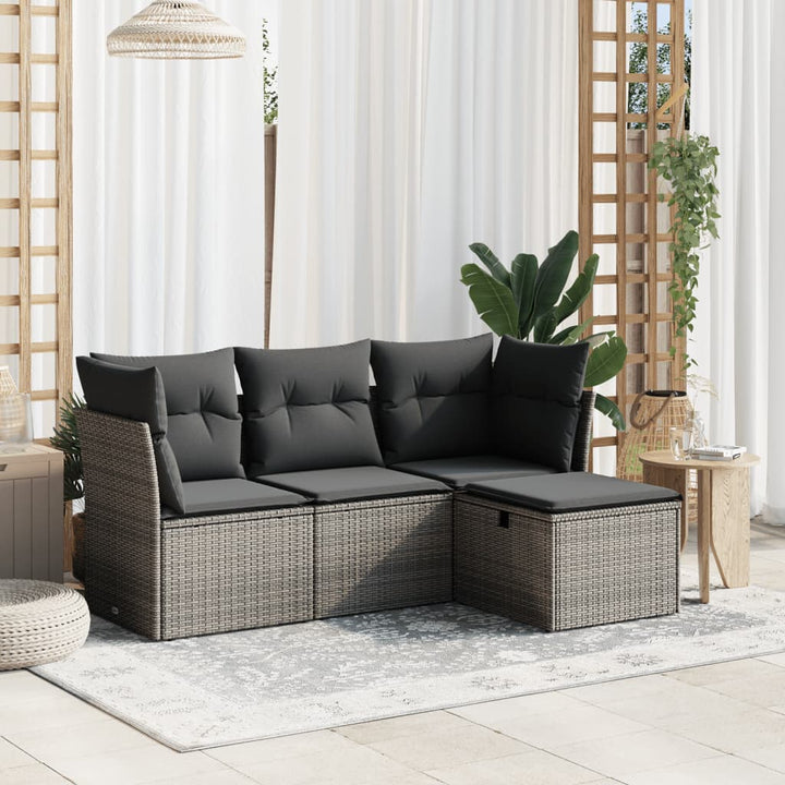 Set Mobilier De Grădină Cu Perne, 4 Piese, Negru, Poliratan