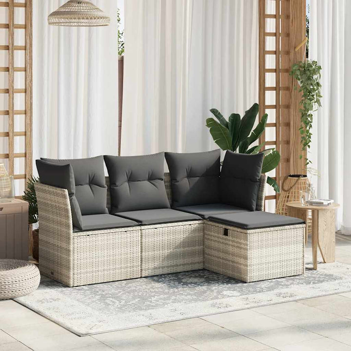 Set Mobilier De Grădină Cu Perne, 4 Piese, Negru, Poliratan