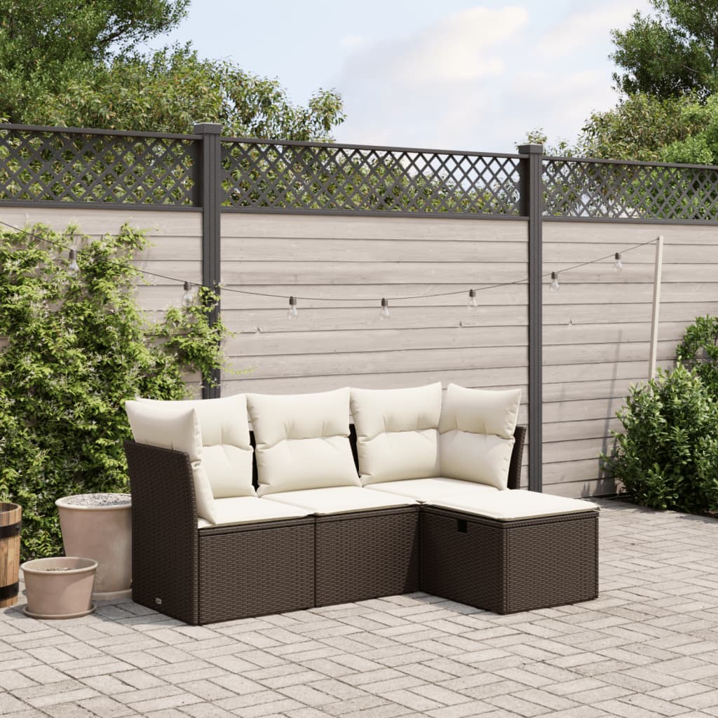 Set Mobilier De Grădină Cu Perne, 4 Piese, Negru, Poliratan