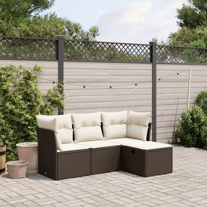Set Mobilier De Grădină Cu Perne, 4 Piese, Negru, Poliratan