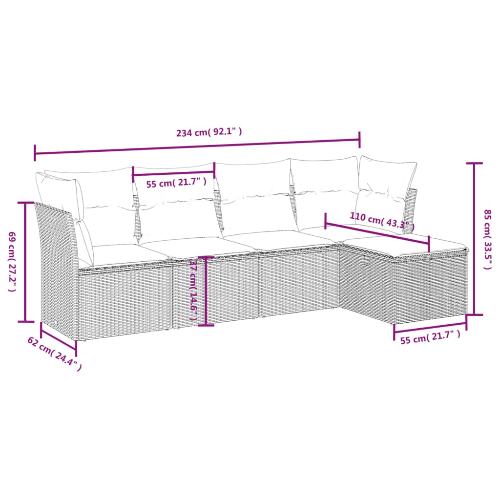 Set Mobilier De Grădină Cu Perne, 5 Piese, , Poliratan