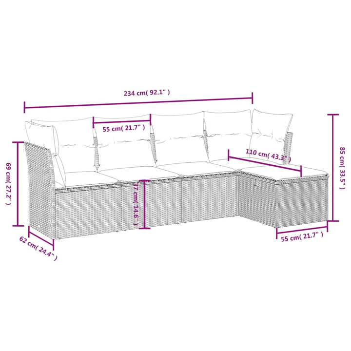 Set Mobilier De Grădină Cu Perne, 5 Piese, , Poliratan
