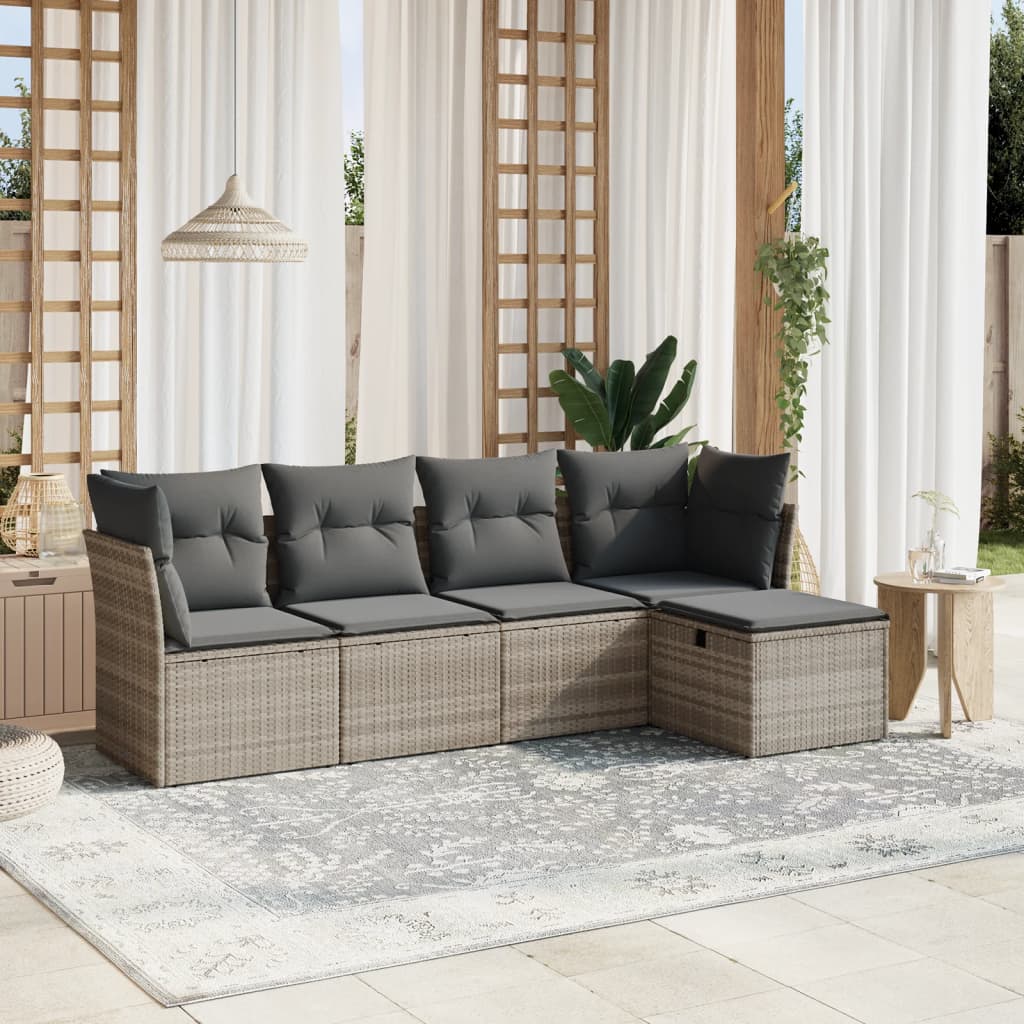 Set Mobilier De Grădină Cu Perne, 5 Piese, , Poliratan