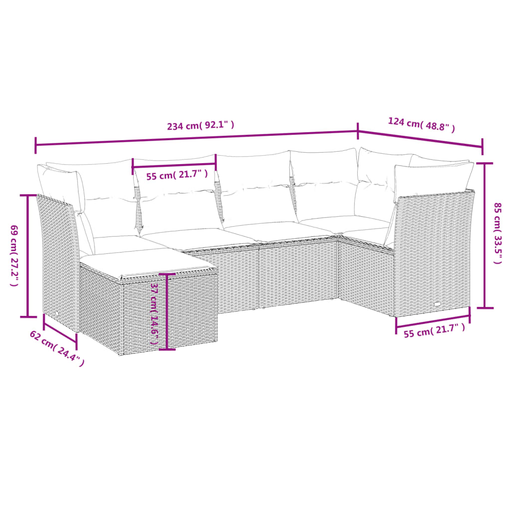 Set Mobilier De Grădină Cu Perne, 6 Piese, , Poliratan
