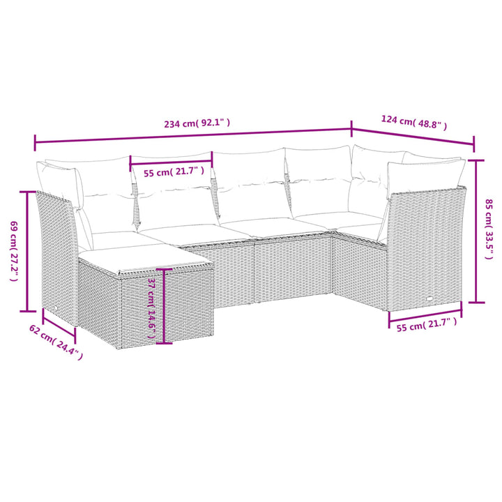 Set Mobilier De Grădină Cu Perne, 6 Piese, , Poliratan