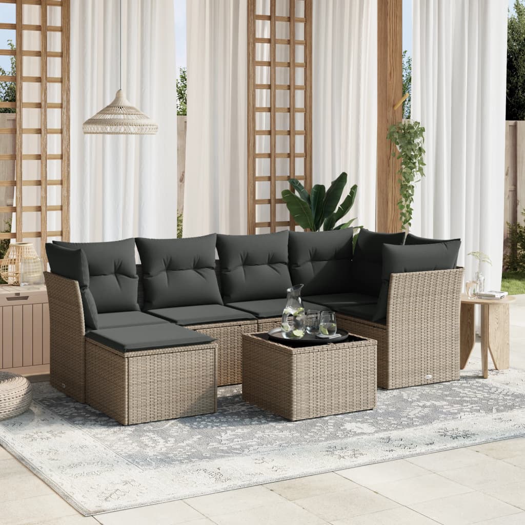 Set Mobilier De Grădină Cu Perne, 6 Piese, , Poliratan