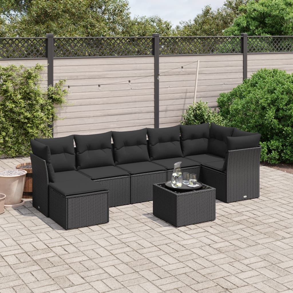 Set Canapele De Grădină Cu Perne, 8 Piese, Maro, Poliratan