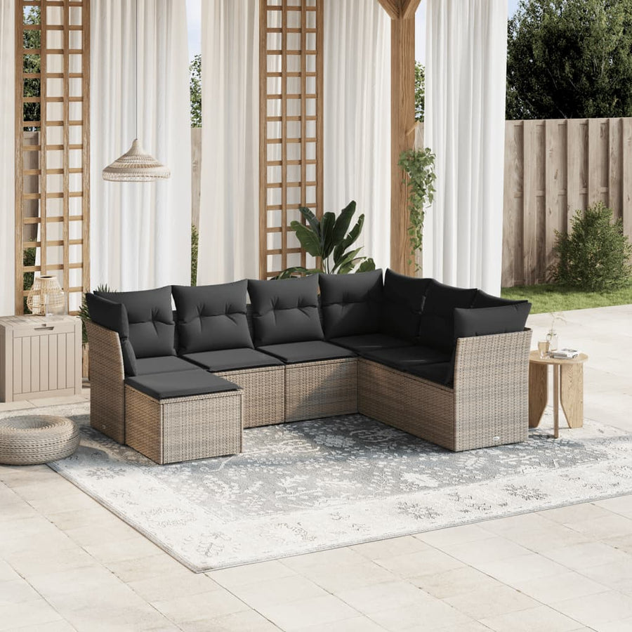 Set Canapele De Grădină, 7 Piese, Cu Perne, , Poliratan