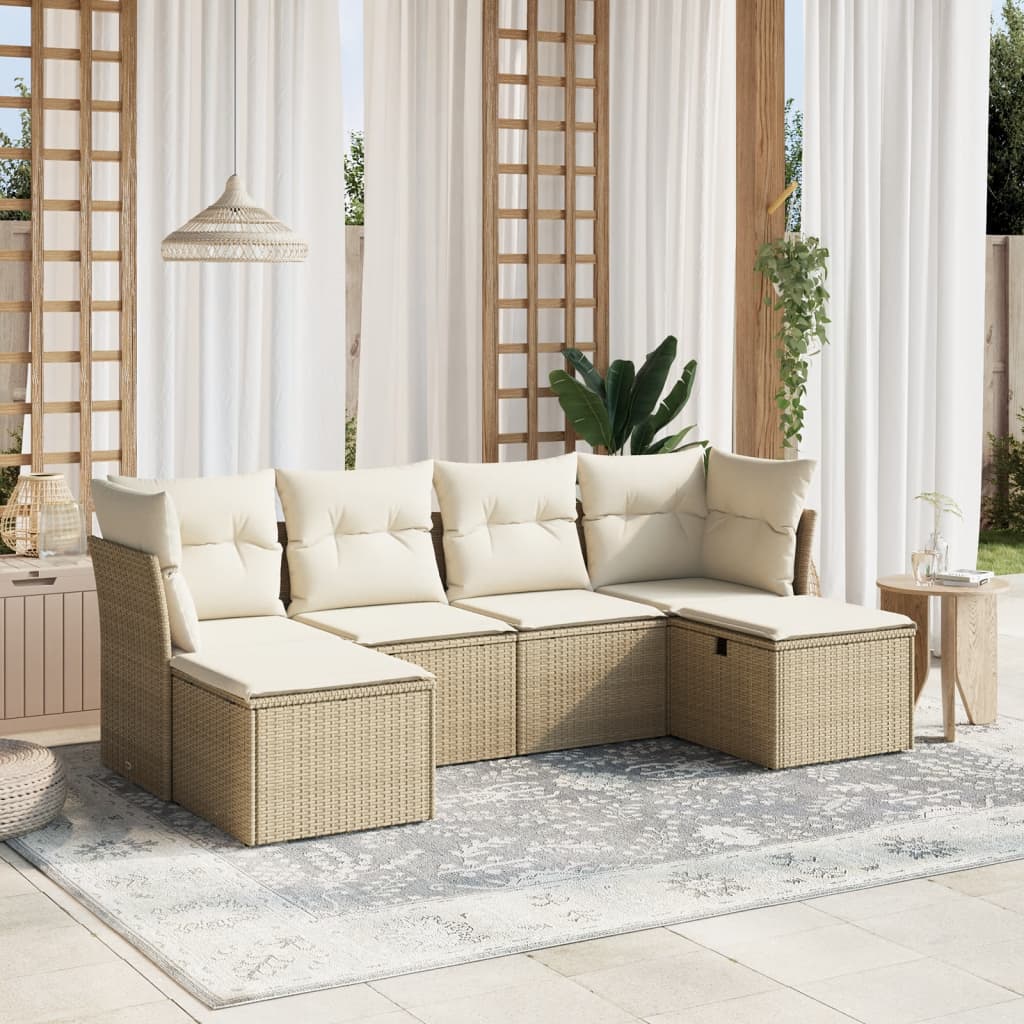 Set Canapele De Grădină, 6 Piese, Cu Perne, Bej, Poliratan