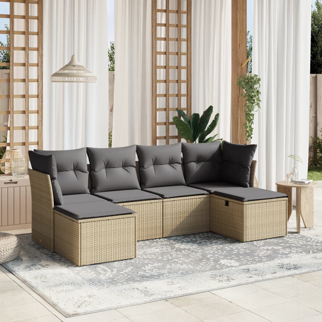 Set Canapele De Grădină, 6 Piese, Cu Perne, Bej, Poliratan