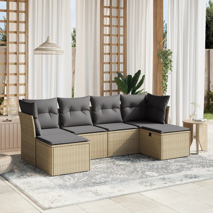 Set Canapele De Grădină, 6 Piese, Cu Perne, Bej, Poliratan