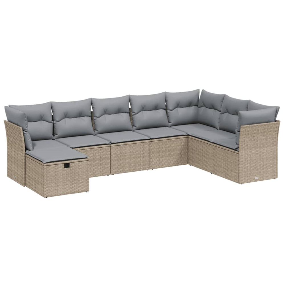 Set Canapele De Grădină, 8 Piese, Cu Perne, Bej, Poliratan