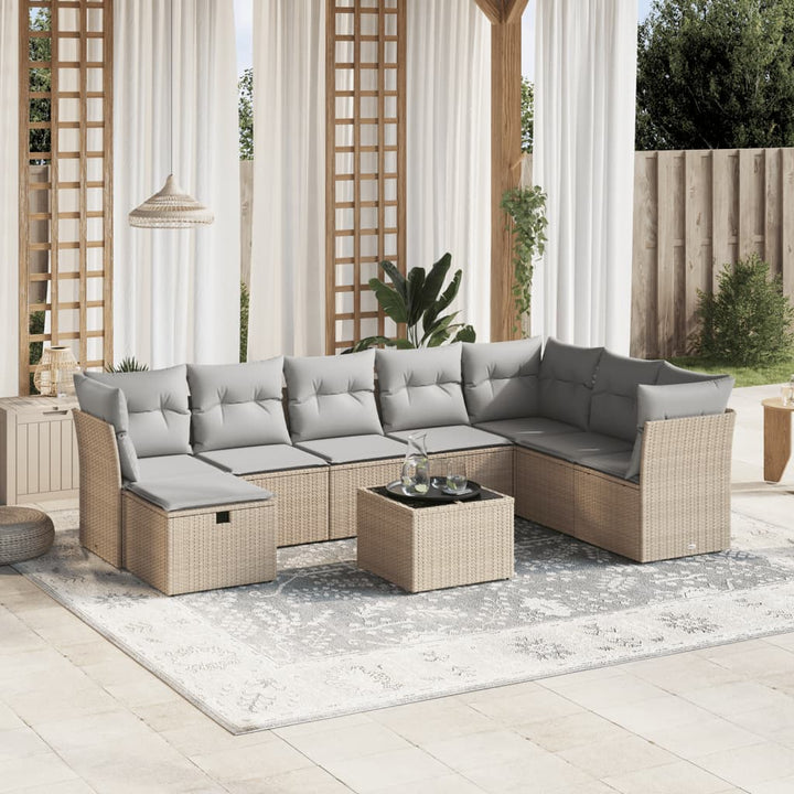Set Canapele De Grădină, 8 Piese, Cu Perne, Bej, Poliratan