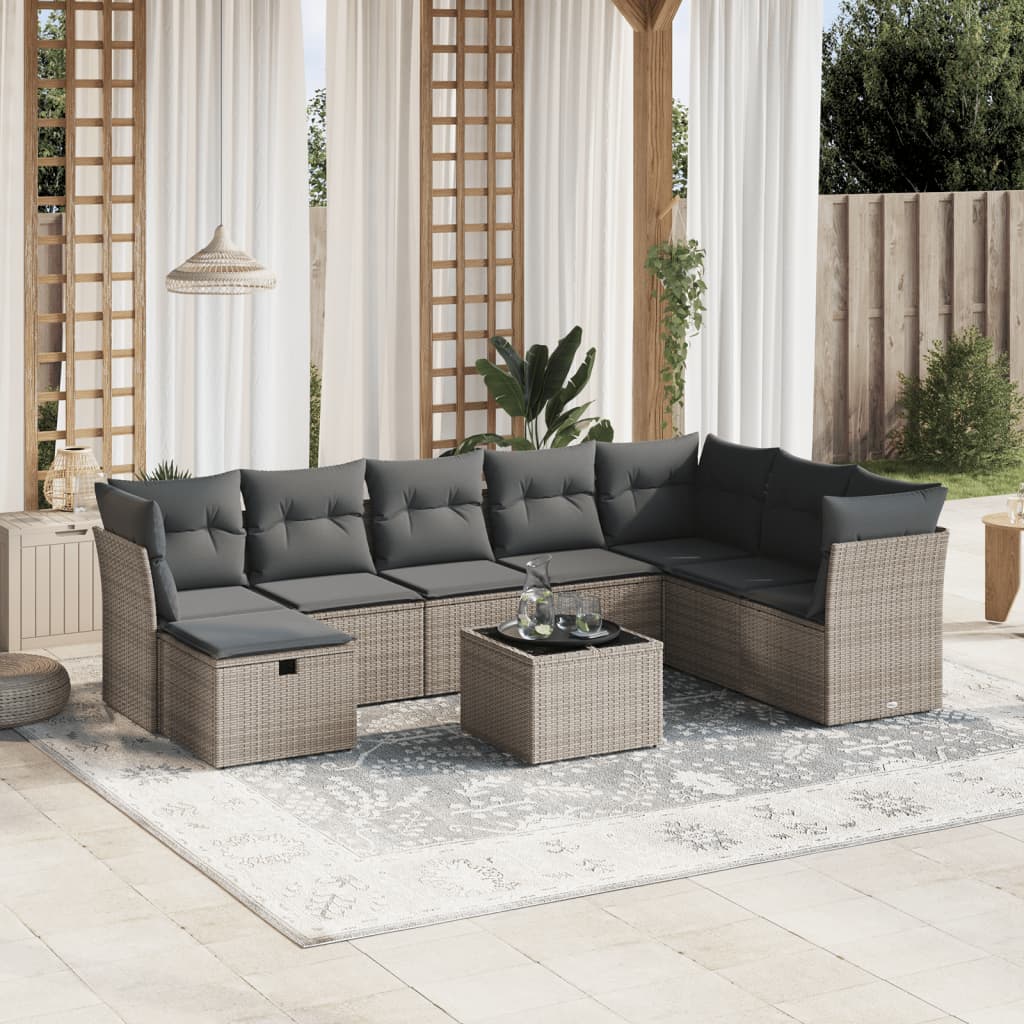Set Canapele De Grădină, 8 Piese, Cu Perne, Bej, Poliratan