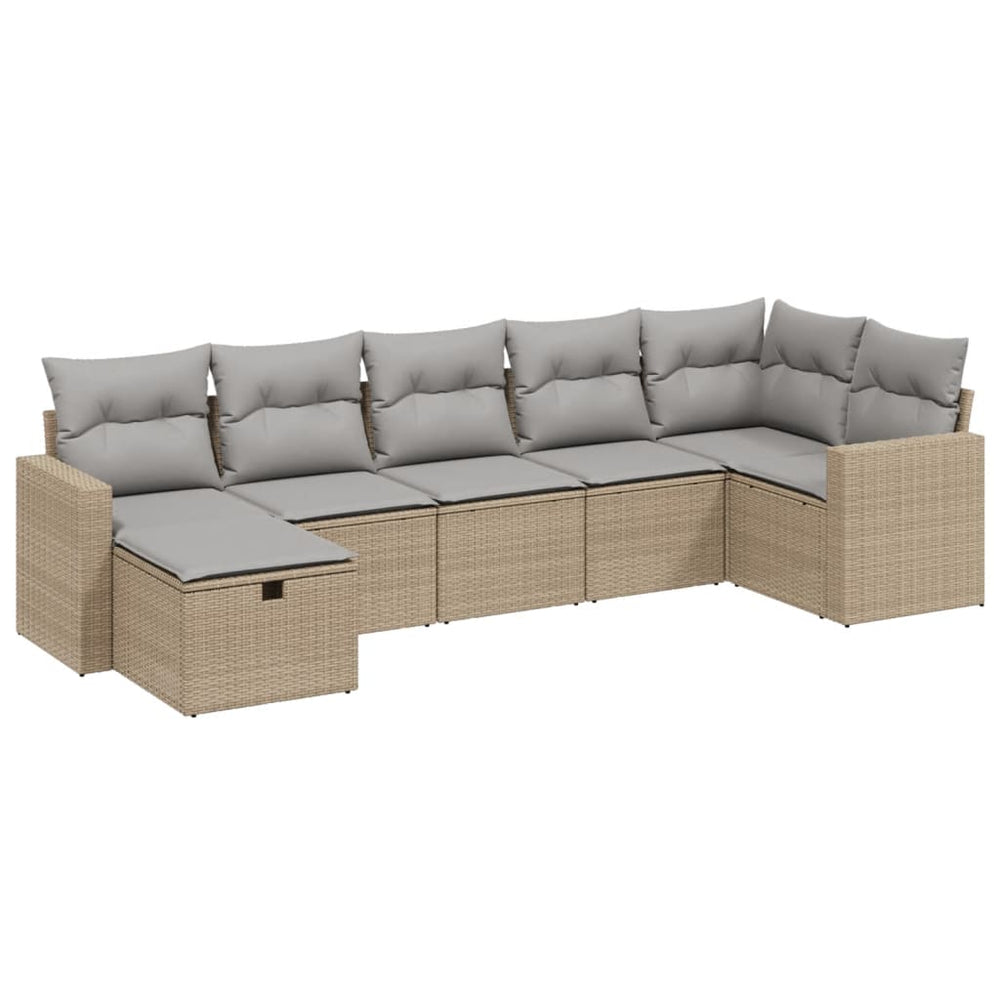 Set Canapele De Grădină, 7 Piese, Cu Perne, Bej, Poliratan