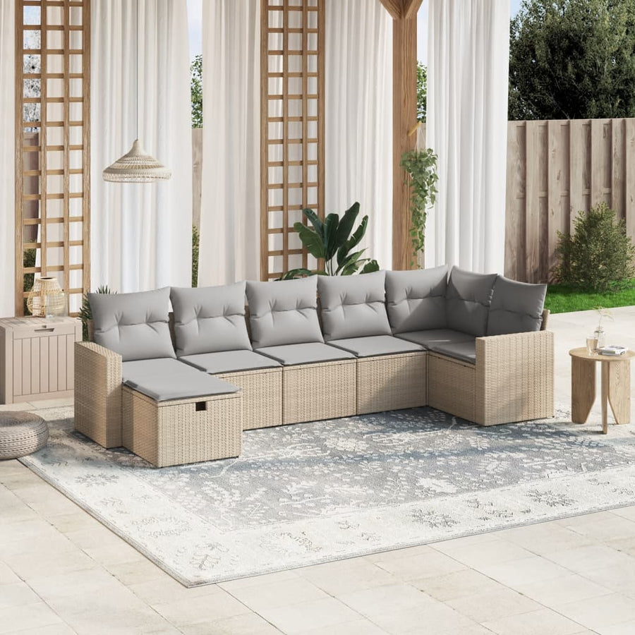 Set Canapele De Grădină, 7 Piese, Cu Perne, Bej, Poliratan