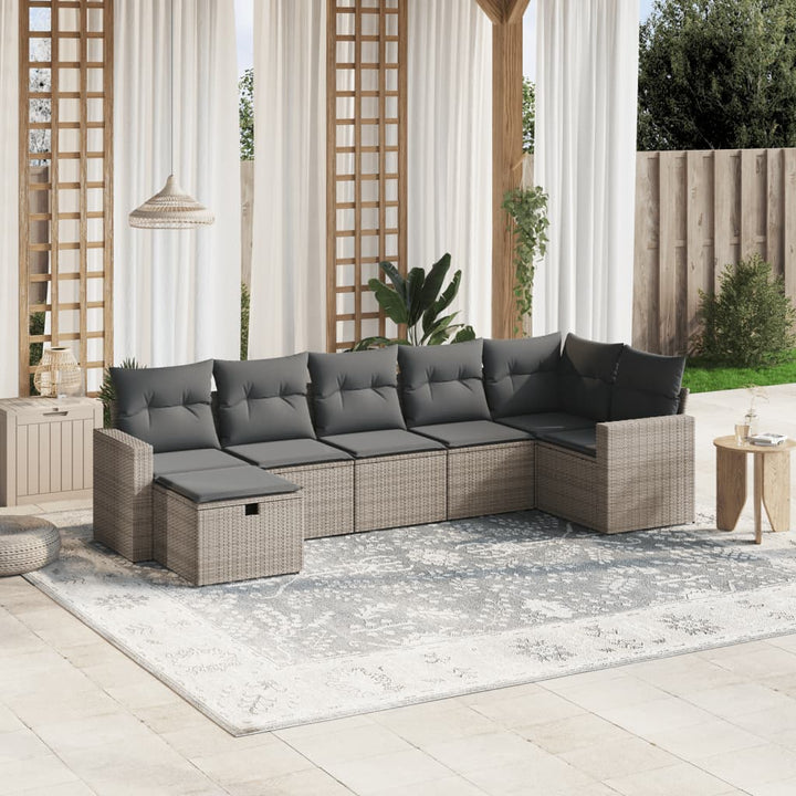 Set Canapele De Grădină, 7 Piese, Cu Perne, Bej, Poliratan