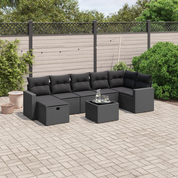 Set Canapele De Grădină, 7 Piese, Cu Perne, Bej, Poliratan