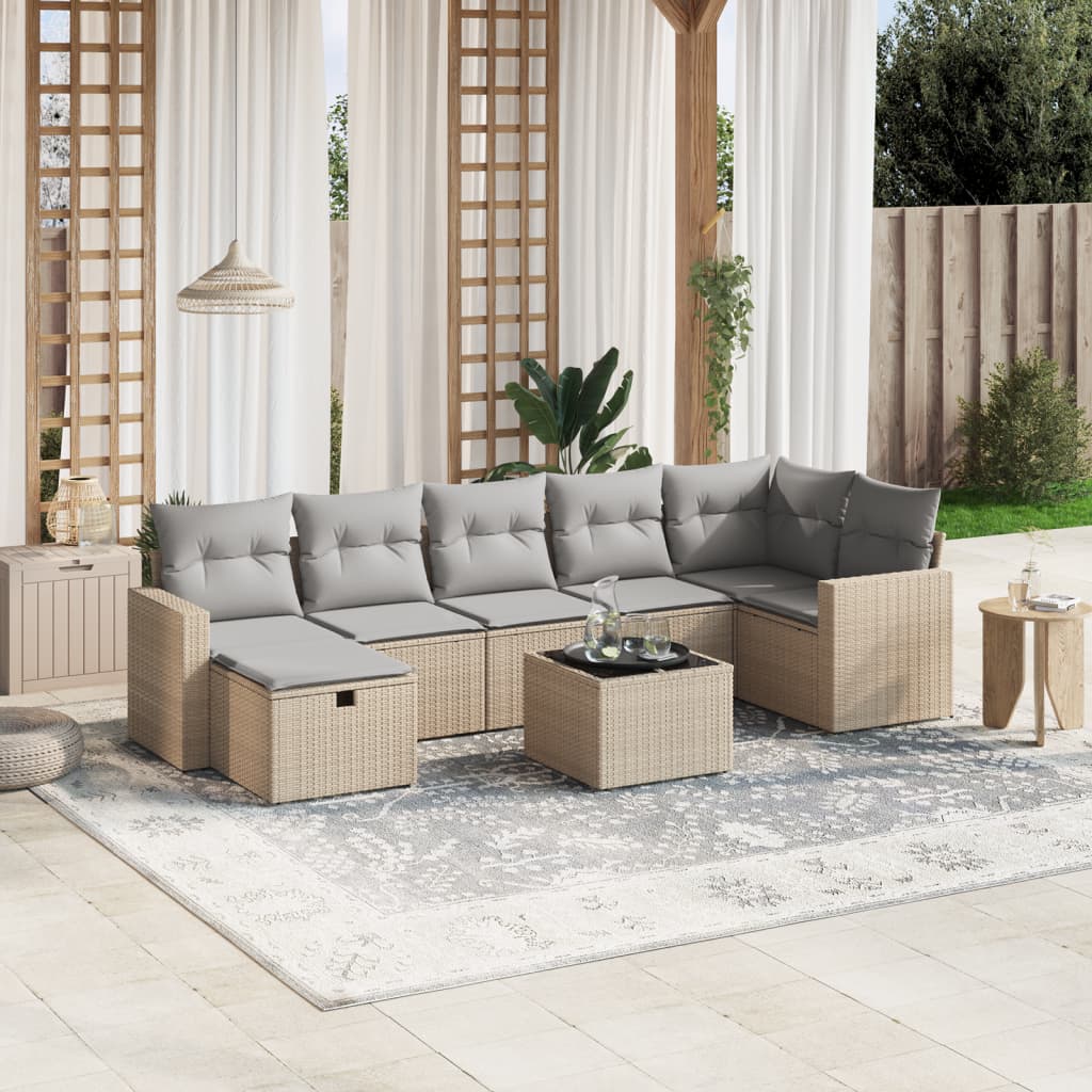 Set Canapele De Grădină, 7 Piese, Cu Perne, Bej, Poliratan