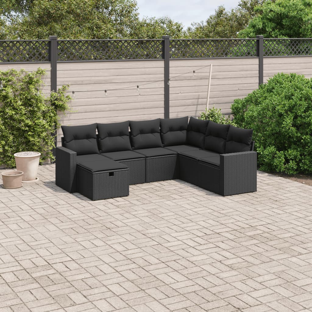Set Canapele De Grădină, 7 Piese, Cu Perne, Bej, Poliratan