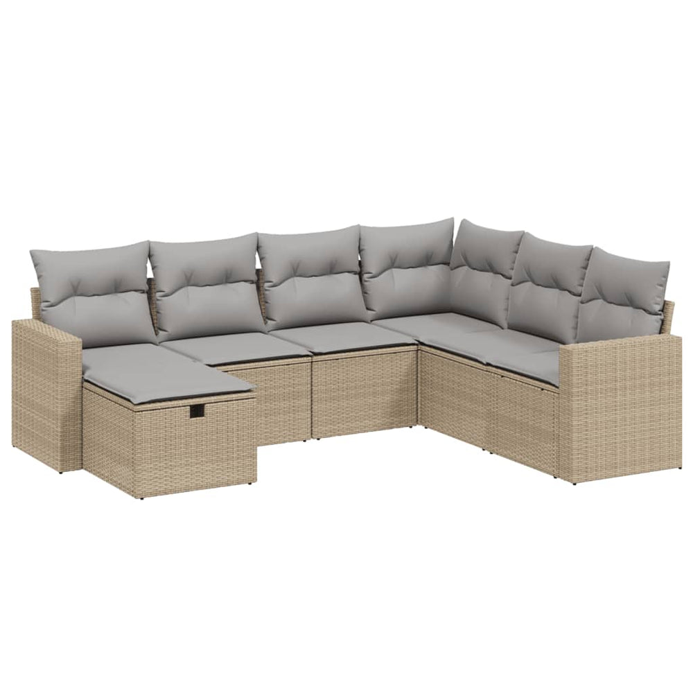 Set Canapele De Grădină, 7 Piese, Cu Perne, Bej, Poliratan