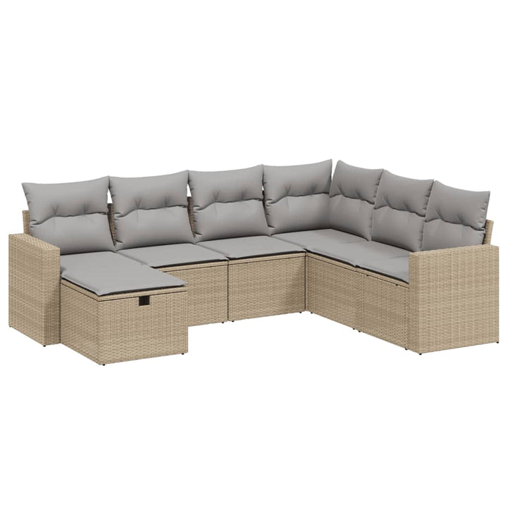 Set Canapele De Grădină, 7 Piese, Cu Perne, Bej, Poliratan