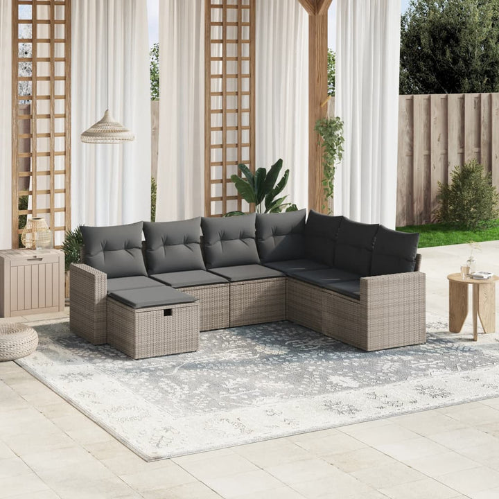 Set Canapele De Grădină, 7 Piese, Cu Perne, Bej, Poliratan