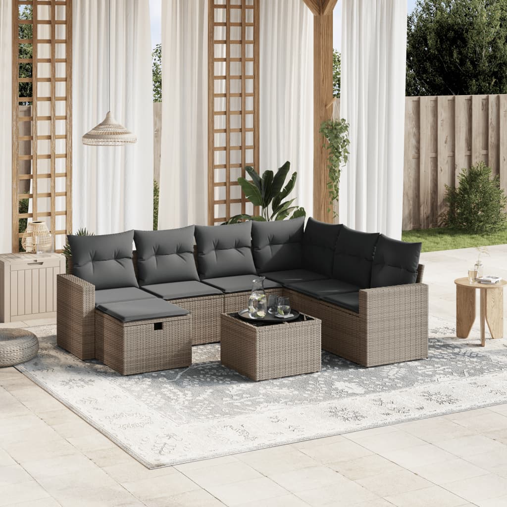 Set Canapele De Grădină, 7 Piese, Cu Perne, Bej, Poliratan