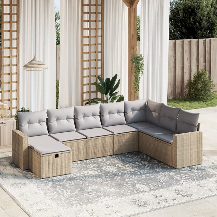 Set Canapele De Grădină Cu Perne, 9 Piese, Maro, Poliratan