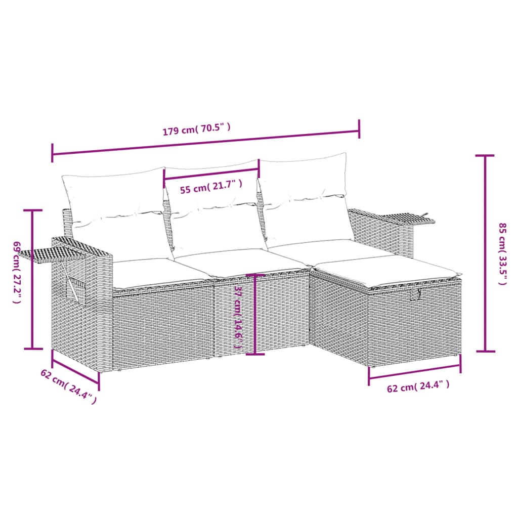 Set Mobilier De Grădină Cu Perne, 4 Piese, , Poliratan