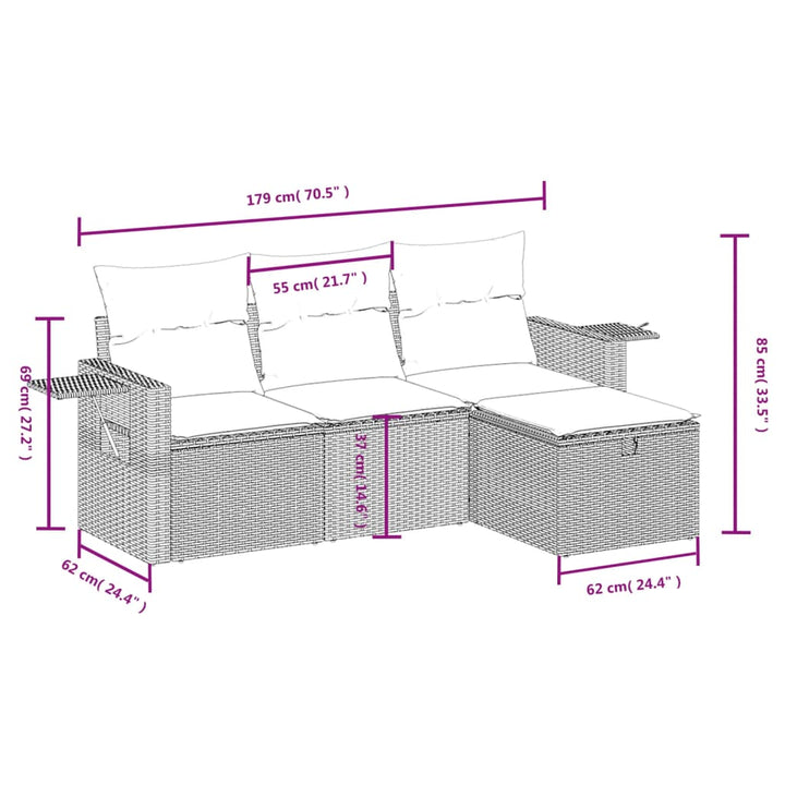 Set Mobilier De Grădină Cu Perne, 4 Piese, , Poliratan