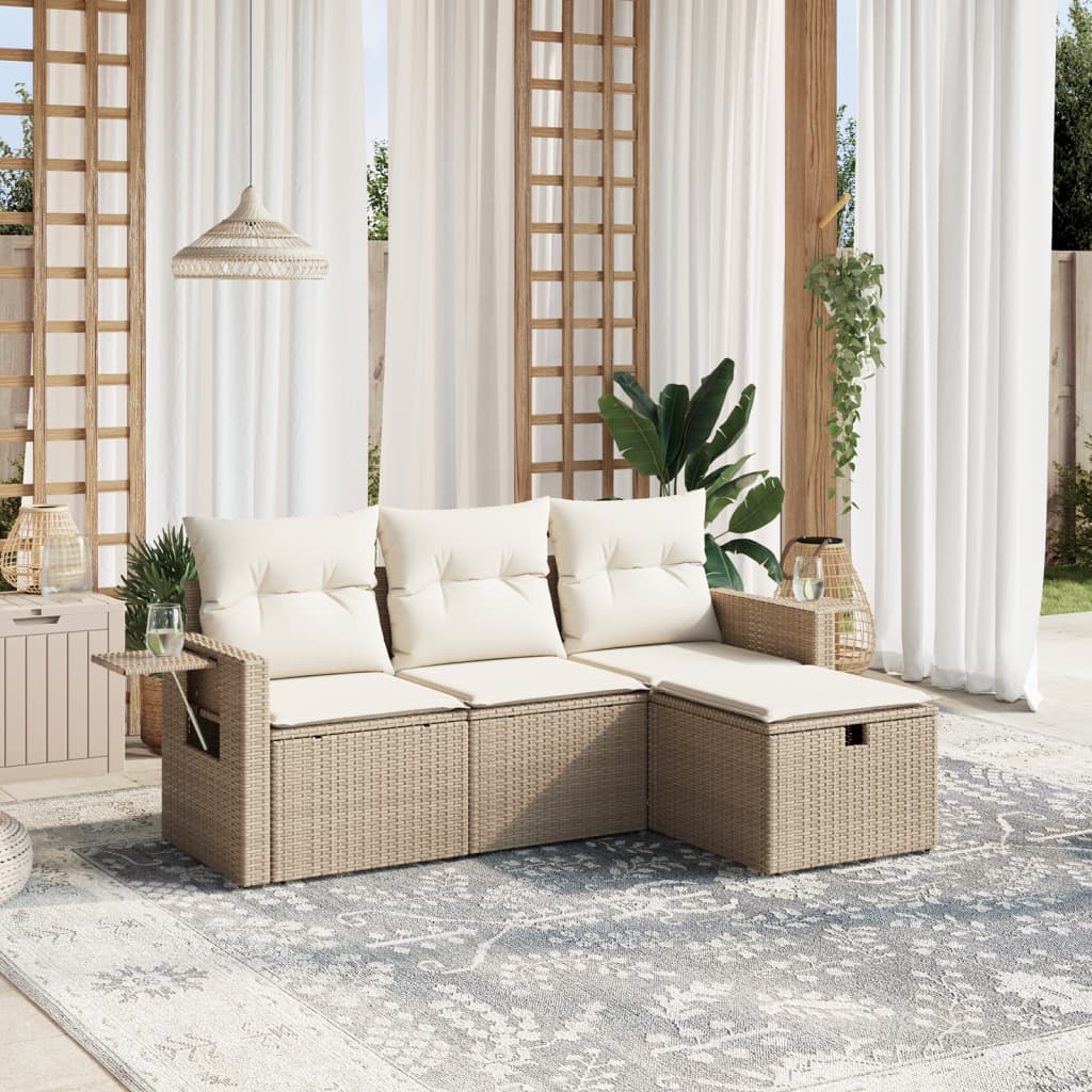 Set Mobilier De Grădină Cu Perne, 4 Piese, , Poliratan