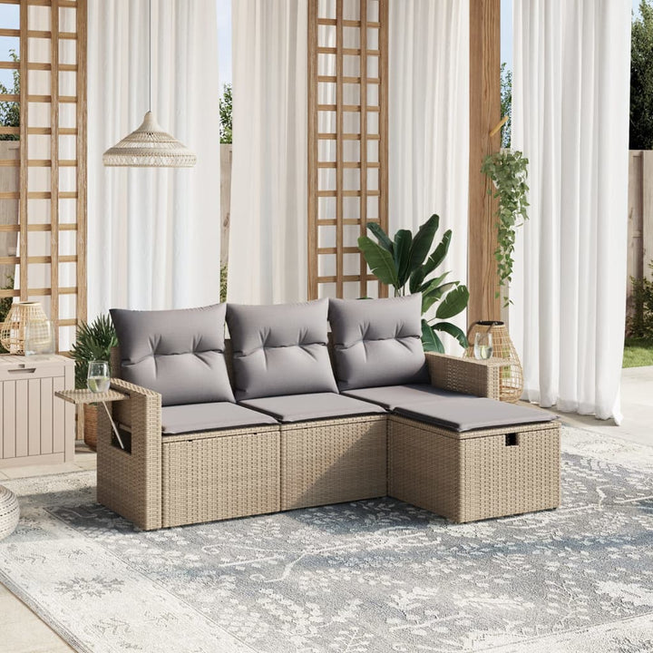 Set Mobilier De Grădină Cu Perne, 4 Piese, , Poliratan