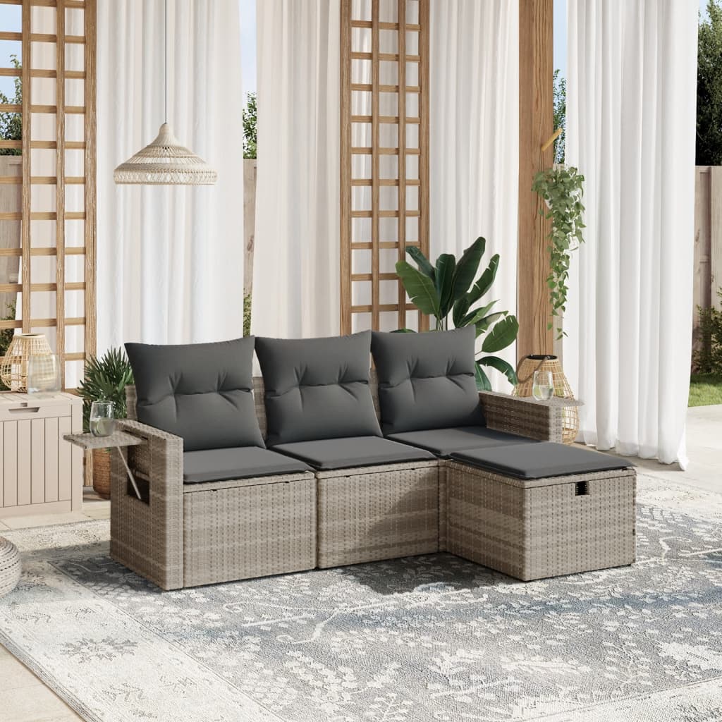 Set Mobilier De Grădină Cu Perne, 4 Piese, , Poliratan