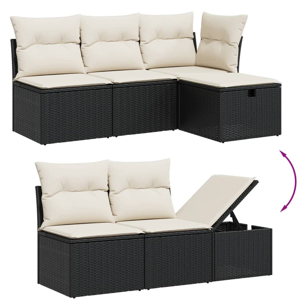 Set Mobilier De Grădină Cu Perne, 5 Piese, Negru, Poliratan