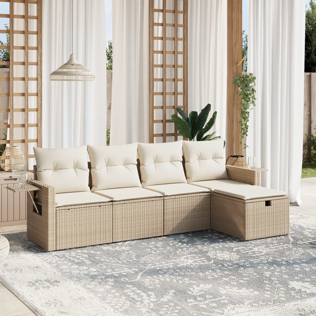Set Mobilier De Grădină Cu Perne, 5 Piese, Negru, Poliratan