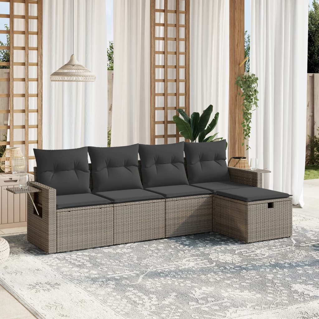 Set Mobilier De Grădină Cu Perne, 5 Piese, Negru, Poliratan