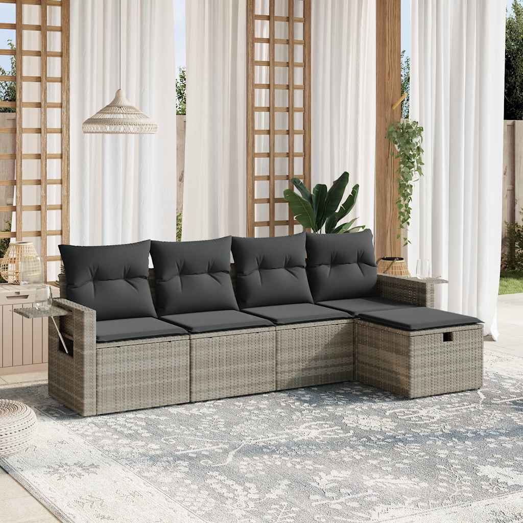 Set Mobilier De Grădină Cu Perne, 5 Piese, Negru, Poliratan