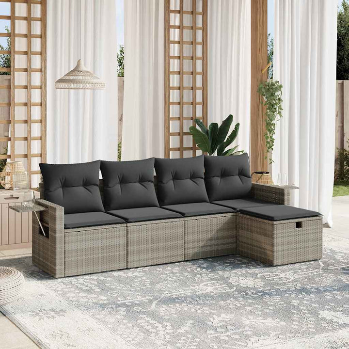 Set Mobilier De Grădină Cu Perne, 5 Piese, Negru, Poliratan